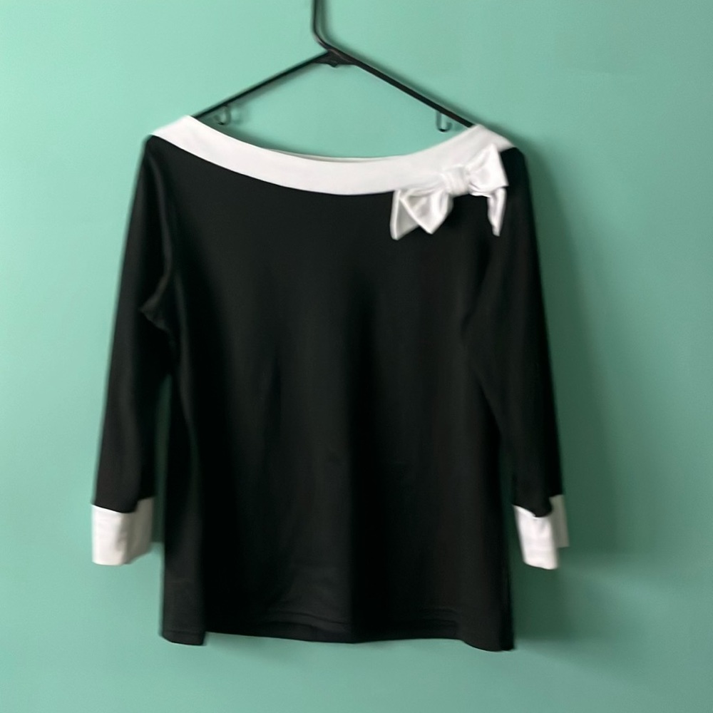 Rock Steady Black & White Boat Neck Top- 2x